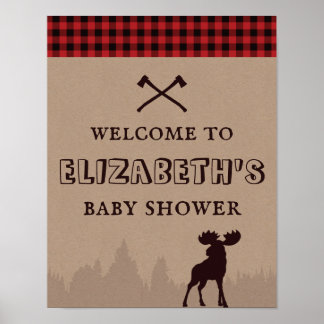 Rustic Buffalo Plaid Lumberjack Baby Shower Sign