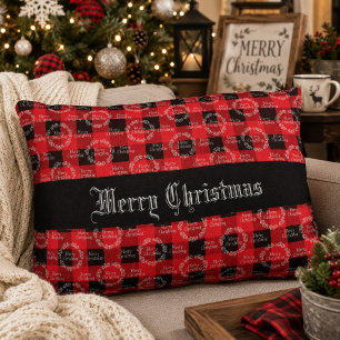 Rustic Buffalo Plaid Merry Christmas Decorative Cushion
