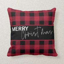 Rustic Buffalo Plaid Merry Christmas Modern Script