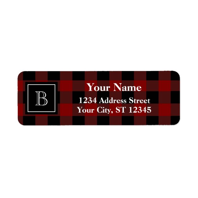 Rustic Buffalo Plaid Monogram Return Address  (Front)