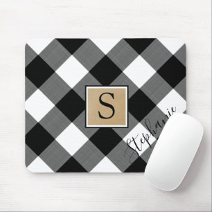 Rustic Buffalo Plaid Monogram Script Name Mouse Pad