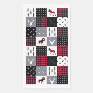 Rustic Buffalo Plaid Patchwork Red White Christmas Napkin
