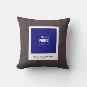 Rustic Buffalo Plaid Polaroid Photo Custom Cushion
