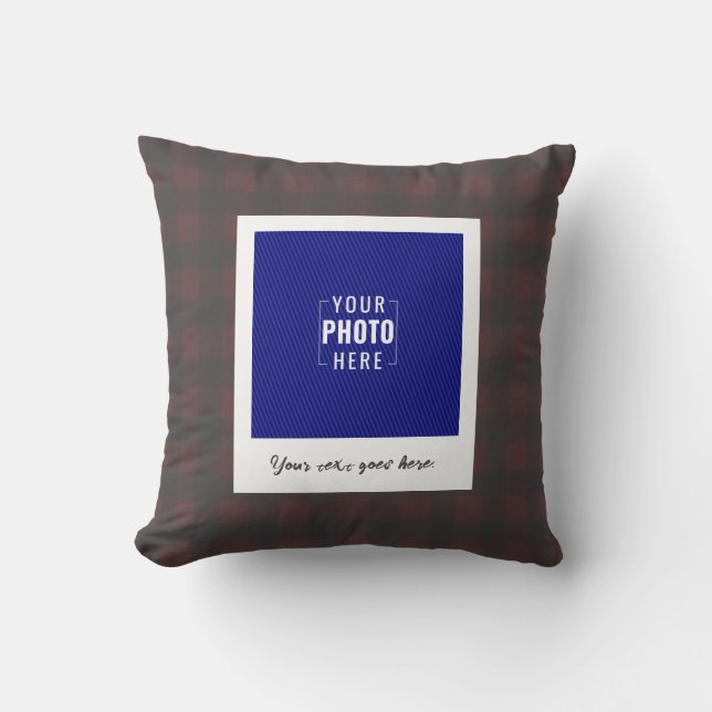 Rustic Buffalo Plaid Polaroid Photo Custom Cushion (Front)