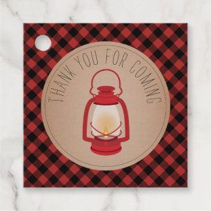 Rustic Buffalo Plaid Red Lantern Thank You Favour Tags