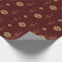 Rustic Buffalo Plaid Stag Monogram Initials RED