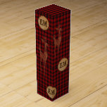 Rustic Buffalo Plaid STAG Monogram Red Checks Wine Box<br><div class="desc">This festive Christmas stag,  buffalo plaid rustic themed bottle holder box is perfect for the autumn fall/winter season.
 ________________________________________________________________________
 For assistance,  matching items or custom design CONTACT Designer LeahG via the tab below.</div>