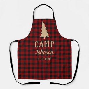Rustic Buffalo Plaid Tree Family Camp Apron