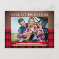 Rustic Buffalo Plaid Wedding Save Date Photo
