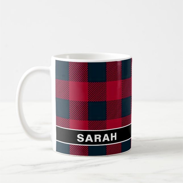 Rustic Buffalo Red & Black Plaid Name Coffee Mug (Left)