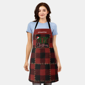 Rustic Buffalo Red Buffalo Plaid Customizable Name Apron