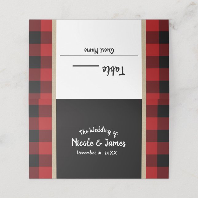 Rustic Buffalo Red Plaid Kraft Wedding Table Seat Place Card (Outside Unfolded)