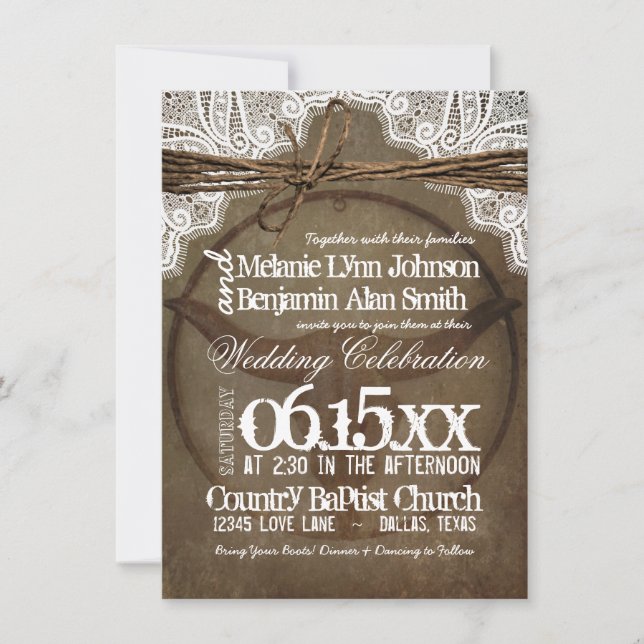 Rustic Bull Horns Western Wedding Invitations (Front)