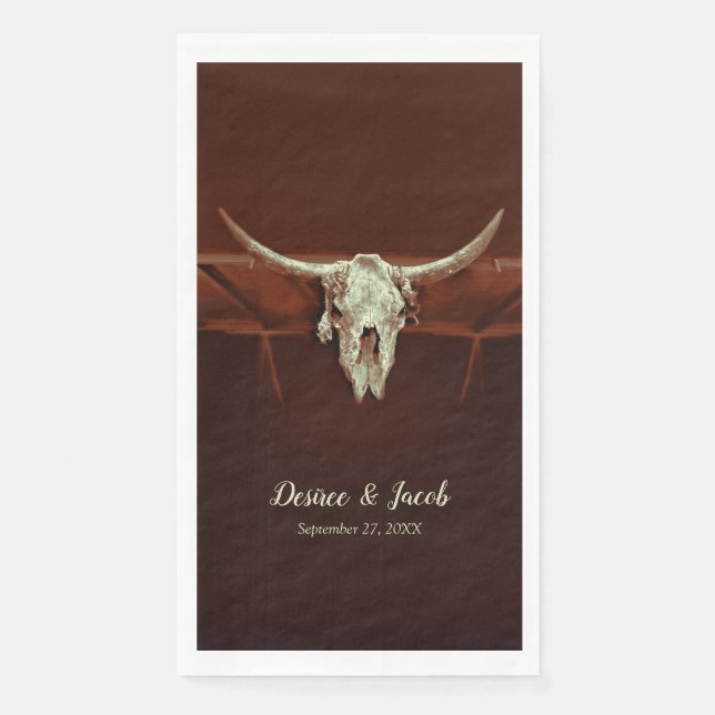 Rustic Bull Skull Wedding Brown Country Western Napkin (Front)