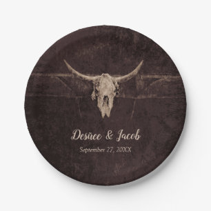 Rustic Bull Skull Wedding Country Western Texture Paper Plate