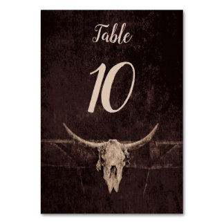 Rustic Bull Skull Wedding Country Western Texture Table Number