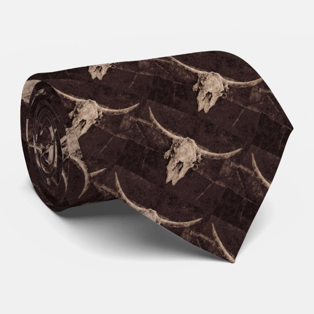 Rustic Bull Skull Wedding Country Western Texture Tie (Rolled)