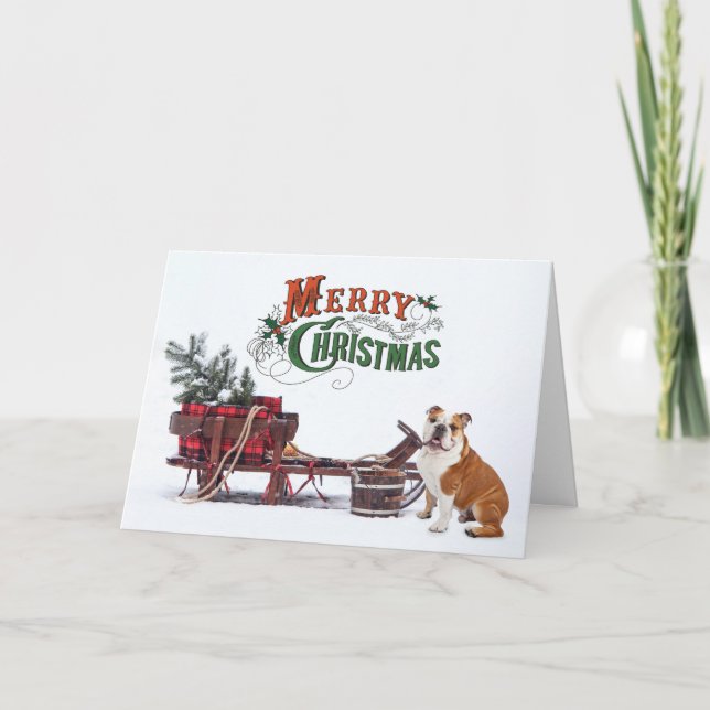 Rustic Bulldog Christmas Holiday Card (Front)