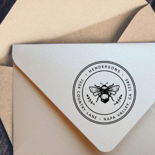 Rustic Bumblebee Round Return Address Rubber Stamp
