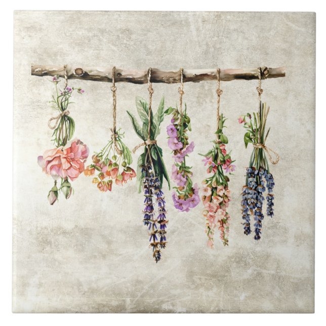 Rustic Bunches of Dried Flowers  Tile (Front)