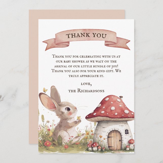 Rustic Bunny Baby Shower Thank You Card (Front/Back)