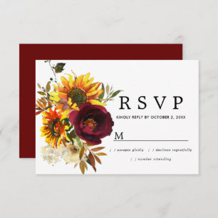 Rustic Burgund Red Floral Wedding  RSVP Card