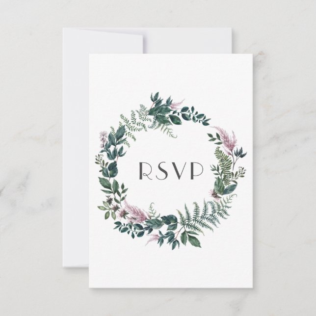 Rustic Burgundy and Forest Green Floral Wreath | RSVP Card (Front)