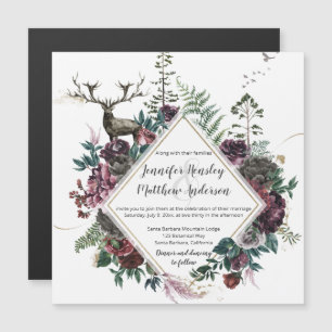 Rustic Burgundy and Grey Floral Geometric Wedding Magnetic Invitation