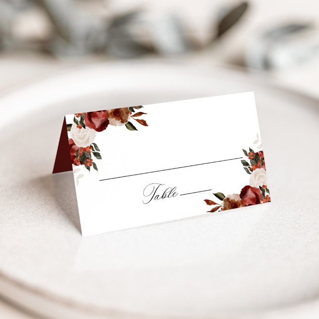 Rustic Burgundy and Ivory Roses Wedding Place Card (Creator Uploaded)