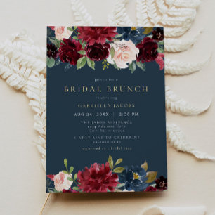 Rustic Burgundy and Navy Floral Bridal Brunch Invitation