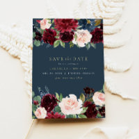 Rustic Burgundy and Navy Floral Save the Date