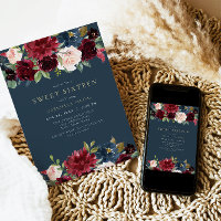 Rustic Burgundy and Navy Floral Sweet 16