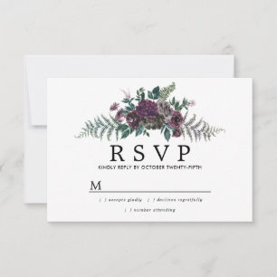 Rustic Burgundy and Pine Botanical Wedding RSVP