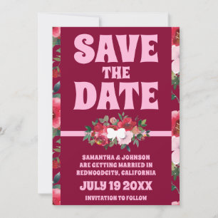 Rustic Burgundy and Pink Floral Save The Date  Invitation