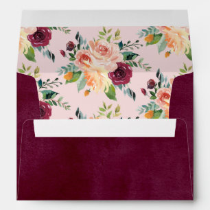 Rustic Burgundy and Pink Floral Wedding Envelope