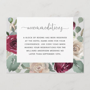 Rustic Burgundy and White Floral Accommodations Enclosure Card