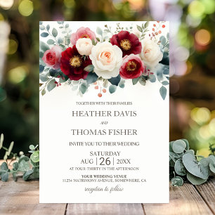 Rustic Burgundy and White Floral Wedding Invitation
