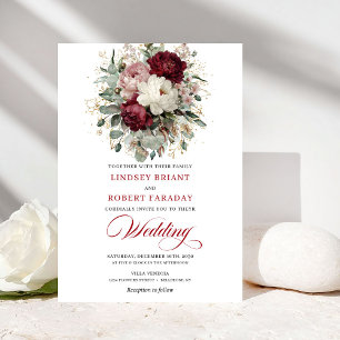 Rustic Burgundy and White Flowers Wedding Invite