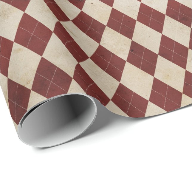 Rustic Burgundy Argyle Pattern Wrapping Paper (Roll Corner)