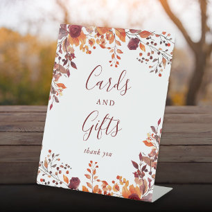 Rustic Burgundy Autumn Fall Cards And Gifts Pedestal Sign