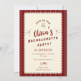 Rustic Burgundy Bachelorette Party Invitation