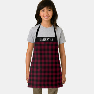 Rustic Burgundy Black Buffalo Plaid Holiday Custom Apron