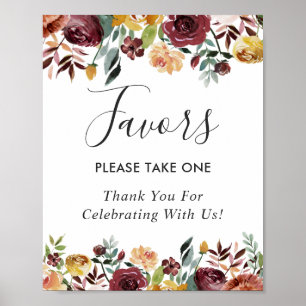Rustic Burgundy Bloom Floral Wedding Favours Sign