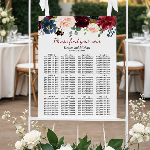 Rustic Burgundy Bloom Floral Wedding Seating Chart