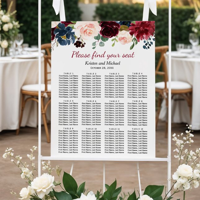 Rustic Burgundy Bloom Floral Wedding Seating Chart (Creator Uploaded)