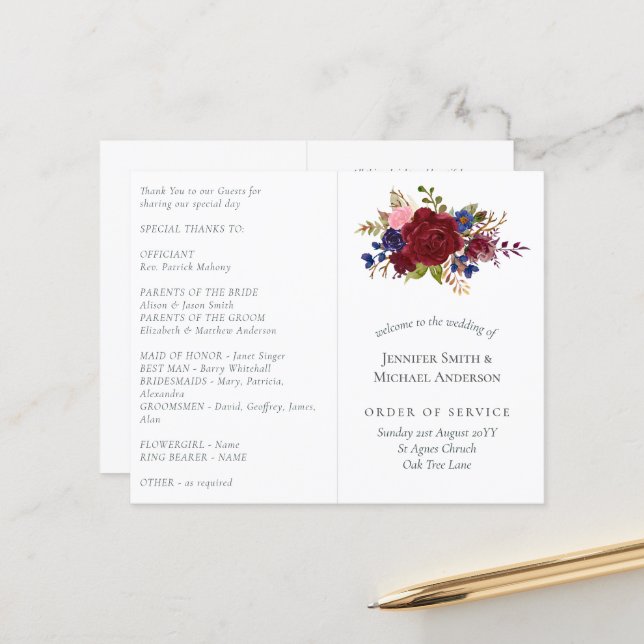 Rustic Burgundy Blue Floral Wedding (Front/Back In Situ)