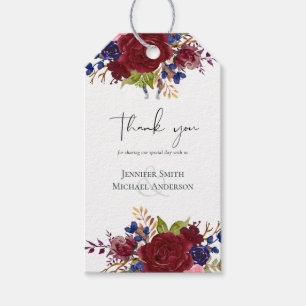 Rustic Burgundy Blue Floral Wedding Gift Tags