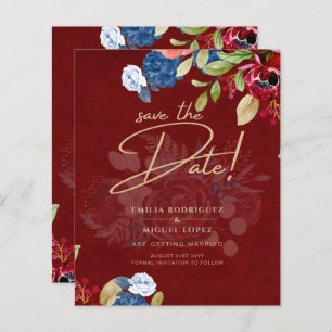 Rustic Burgundy Blue Floral Wedding SAVE THE DATE