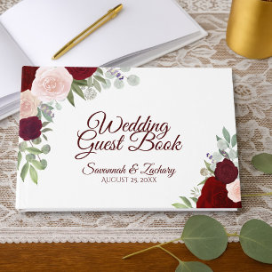 Rustic Burgundy Blush Elegant Floral Boho Wedding Guest Book