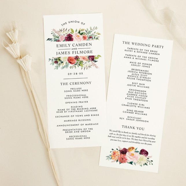 Rustic Burgundy Blush Fall Wedding Programme (Creator Uploaded)